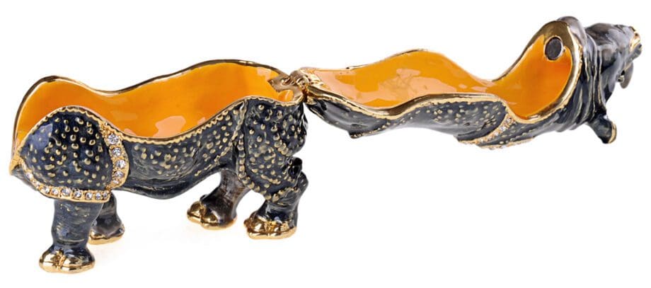 3.5" Grey Rhinoceros Crystal Studded Jewelry Trinket Box