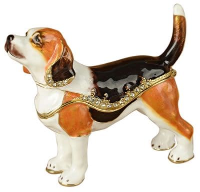 3.2" Beagle Standing Crystal Studded Jewelry Trinket Box