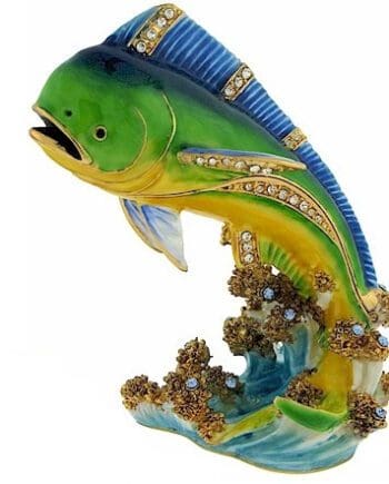 3.8" Mahi Mahi Crystal Studded Jewelry Trinket Box