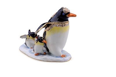 2.5" Penguin with Babies Crystal Studded Jewelry Trinket Box