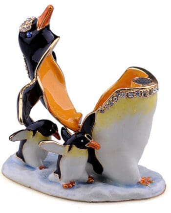 2.5" Penguin with Babies Crystal Studded Jewelry Trinket Box