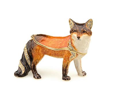2.6" Standing fox crystal studded jewelry trinket box