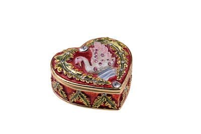 1.8" Swan Heart Shaped Box Crystal Studded Jewelry Trinket Box