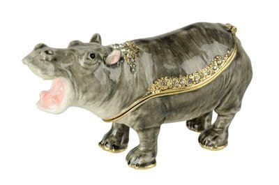 3.75" Hippo Crystal Studded Jewelry Trinket Box