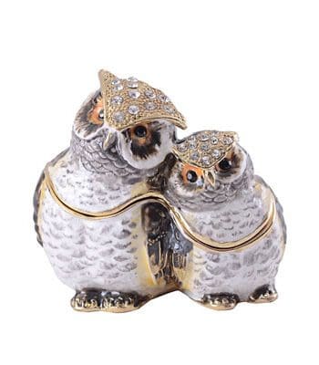 2.4" Little Pals Owl Friends Crystal Studded Jewelry Trinket Box