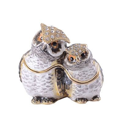 2.4" Little Pals Owl Friends Crystal Studded Jewelry Trinket Box