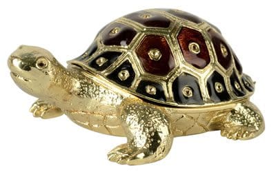 3" Green & Gold Turtle Crystal Studded Jewelry Trinket Box