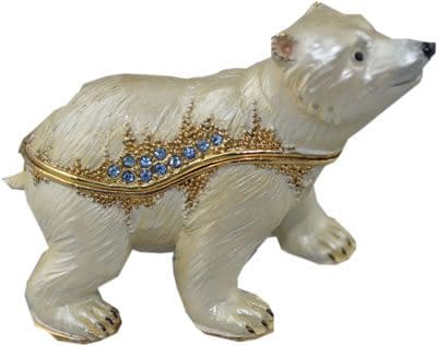 3.2" Polar Bear Cub Crystal Studded Jewelry Trinket Box