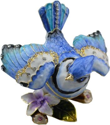 3" Flying Blue Jay Crystal Studded Jewelry Trinket Box