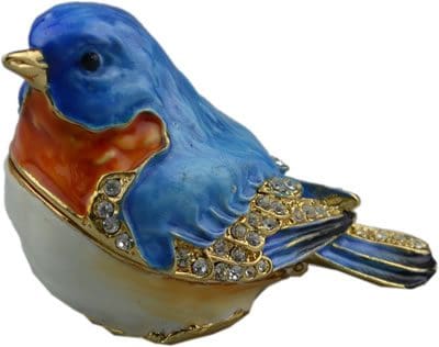 2.4" Robin Bluebird Crystal Studded Jewelry Trinket Box