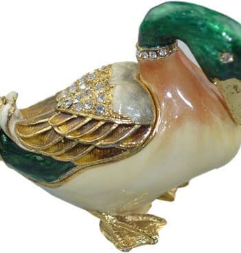 2.3" Green Headed Duck Crystal Studded Jewelry Trinket Box