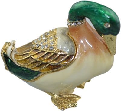 2.3" Green Headed Duck Crystal Studded Jewelry Trinket Box