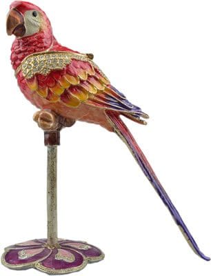 4.8" Reddish Purple Macaw on Stand Crystal Studded Jewelry Trinket Box