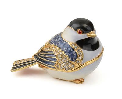 2.4" Chickadee Crystal Studded Jewelry Trinket Box