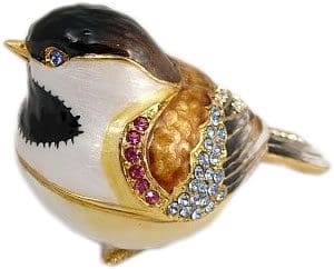 2.4" Chickadee Crystal Studded Jewelry Trinket Box