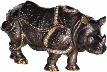 3.5" Grey Rhinoceros Crystal Studded Jewelry Trinket Box