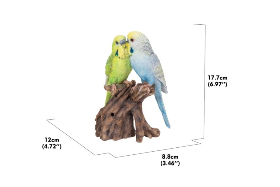7" Blue & Green Budgerigar Pair Motion Activated Singing Figurine