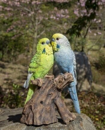 7" Blue & Green Budgerigar Pair Motion Activated Singing Figurine