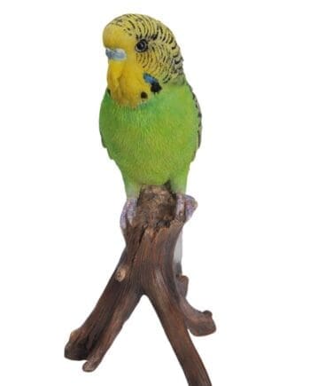 6.5" Green Budgie on a Branch Figurine