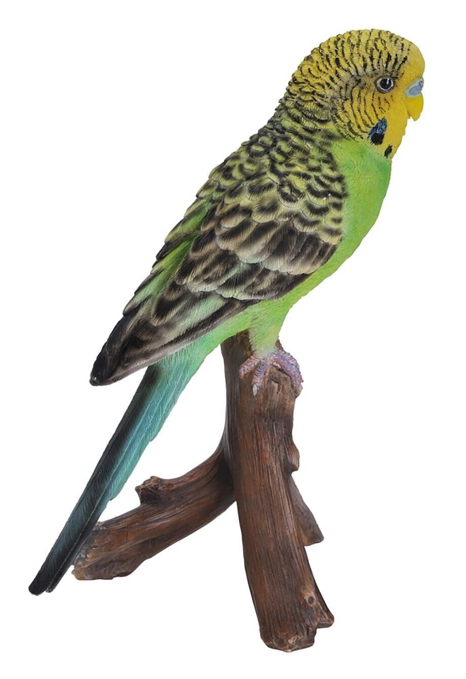 6.5" Green Budgie on a Branch Figurine