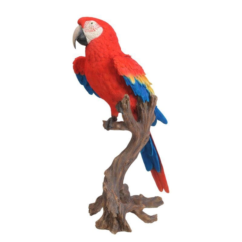 15" Scarlet Macaw Parrot on a Branch Figurine