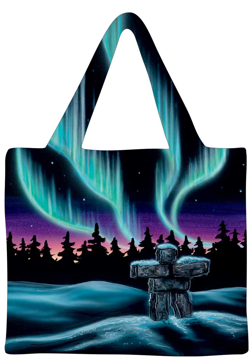 "Sky Dance – Inukshuk" 18" x 15" Reusable Shopping Bag by Artist Amy Keller-Rempp