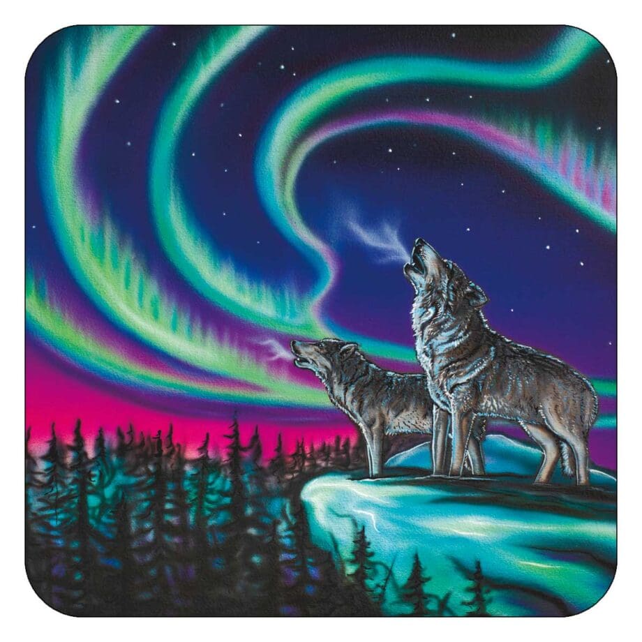 "Sky Dance – Wolf Song" 4" x 4" Coaster Set by Artist Amy Keller-Rempp