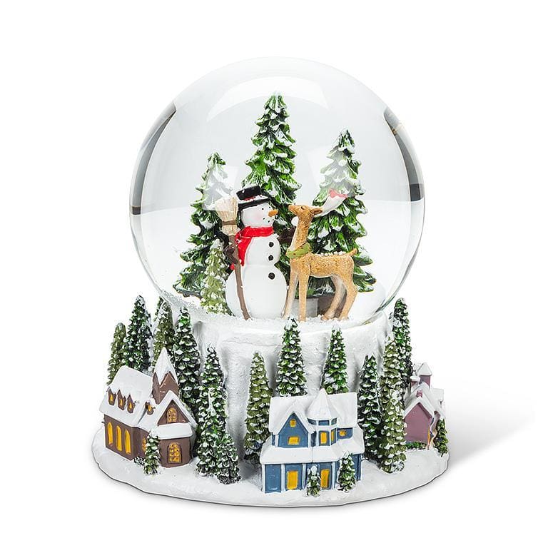 6" Large Village with Snowman & Reindeer Musical Snow Globe