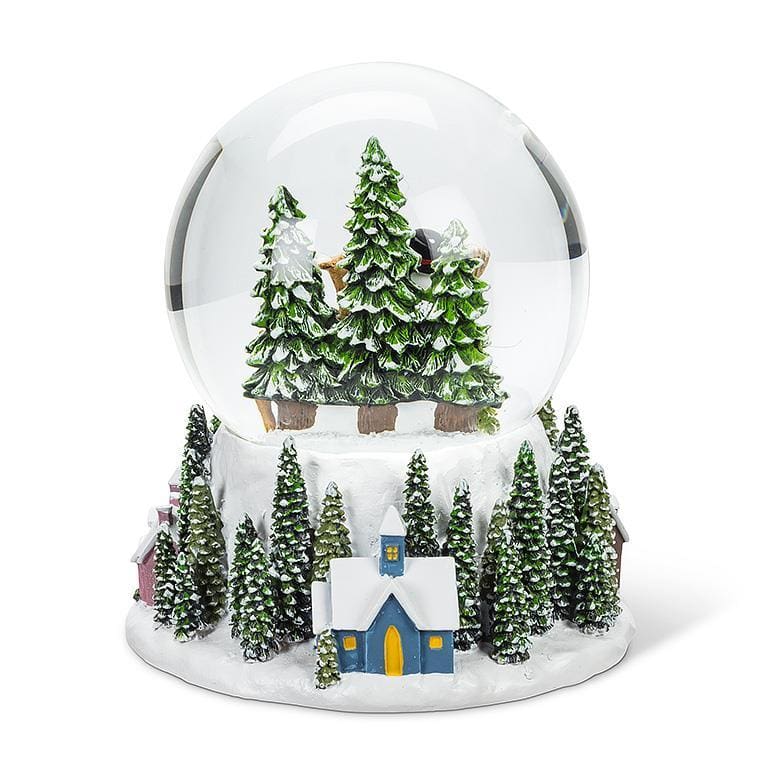 6" Large Village with Snowman & Reindeer Musical Snow Globe