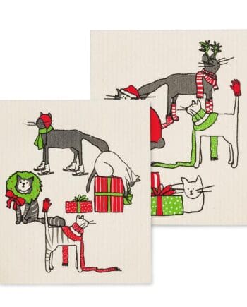 Holiday Cats Amazing Swedish Dishcloth Set of 2