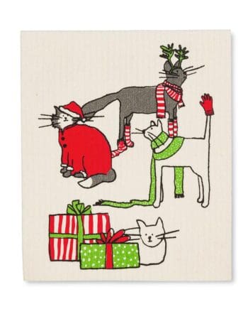 Holiday Cats Amazing Swedish Dishcloth Set of 2