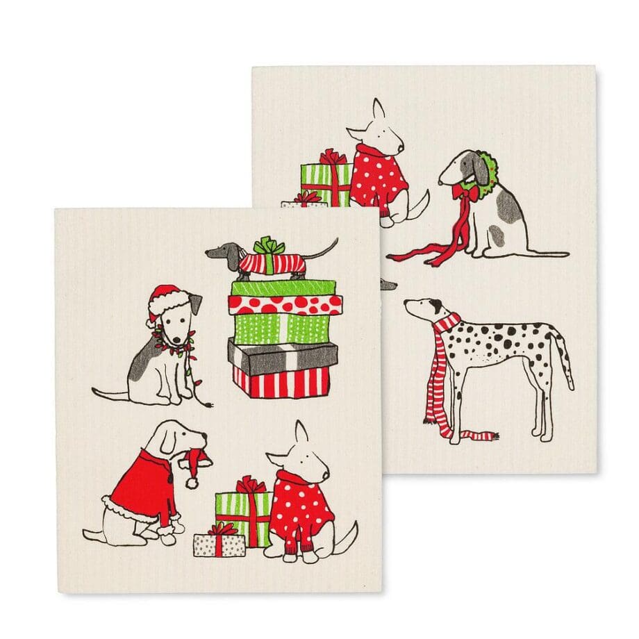 Holiday Dogs Amazing Swedish Dishcloth Set of 2