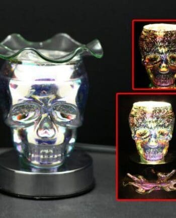 6" Silver Skull 3D Laser Engraved Glass Touch Sensor Light with Scented Wax Glass Holder