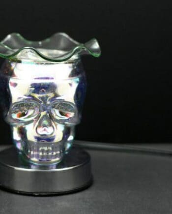 6" Silver Skull 3D Laser Engraved Glass Touch Sensor Light with Scented Wax Glass Holder