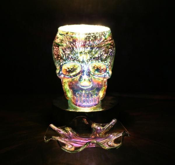 6" Silver Skull 3D Laser Engraved Glass Touch Sensor Light with Scented Wax Glass Holder