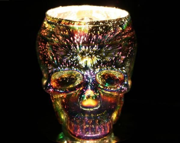 6" Silver Skull 3D Laser Engraved Glass Touch Sensor Light with Scented Wax Glass Holder