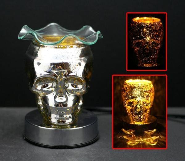 6" Yellow Skull 3D Laser Engraved Glass Touch Sensor Light with Scented Wax Glass Holder