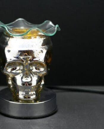 6" Yellow Skull 3D Laser Engraved Glass Touch Sensor Light with Scented Wax Glass Holder