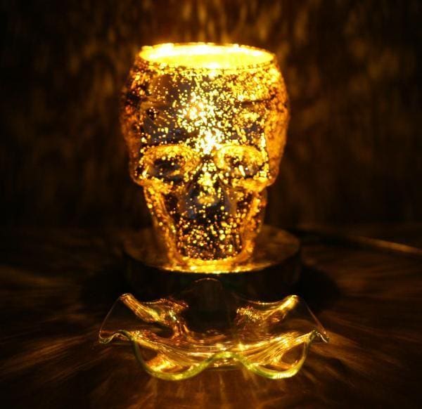 6" Yellow Skull 3D Laser Engraved Glass Touch Sensor Light with Scented Wax Glass Holder