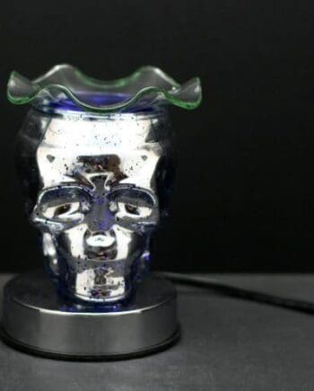 6" Blue Skull 3D Laser Engraved Glass Touch Sensor Light with Scented Wax Glass Holder