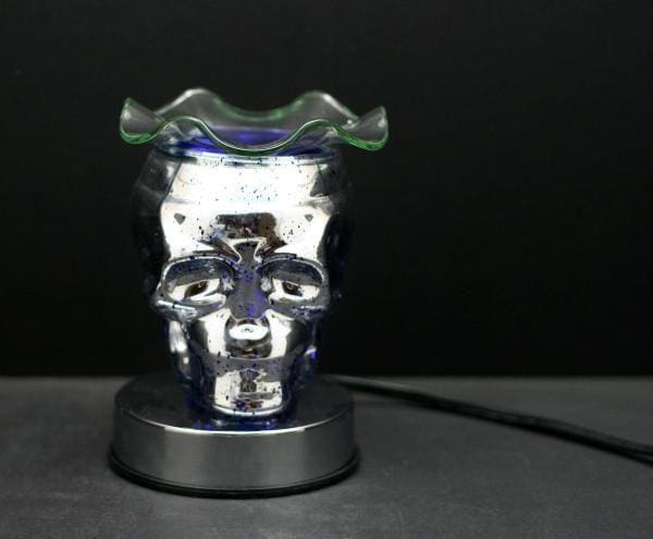 6" Blue Skull 3D Laser Engraved Glass Touch Sensor Light with Scented Wax Glass Holder