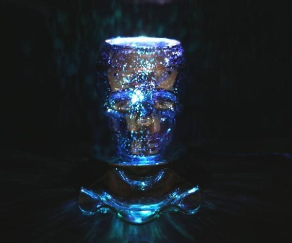 6" Blue Skull 3D Laser Engraved Glass Touch Sensor Light with Scented Wax Glass Holder