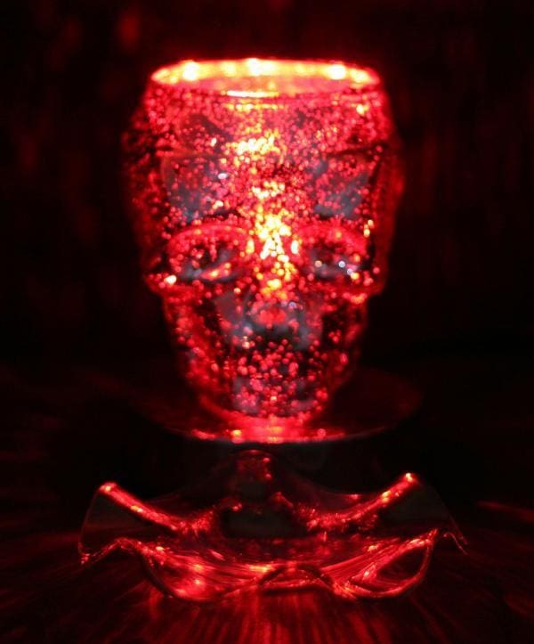 6" Red Skull 3D Laser Engraved Glass Touch Sensor Light with Scented Wax Glass Holder