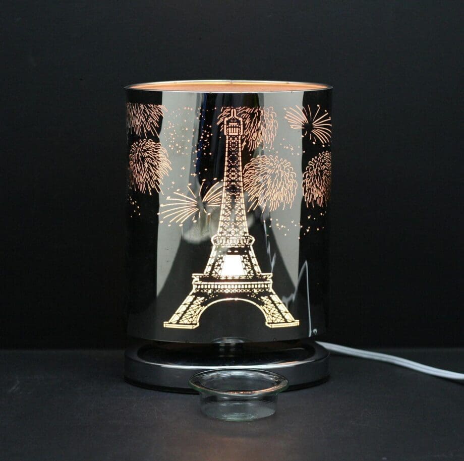 9" Silver Eiffel Tower Oval Shaped Touch Sensor Light with Scented Wax Glass Holder