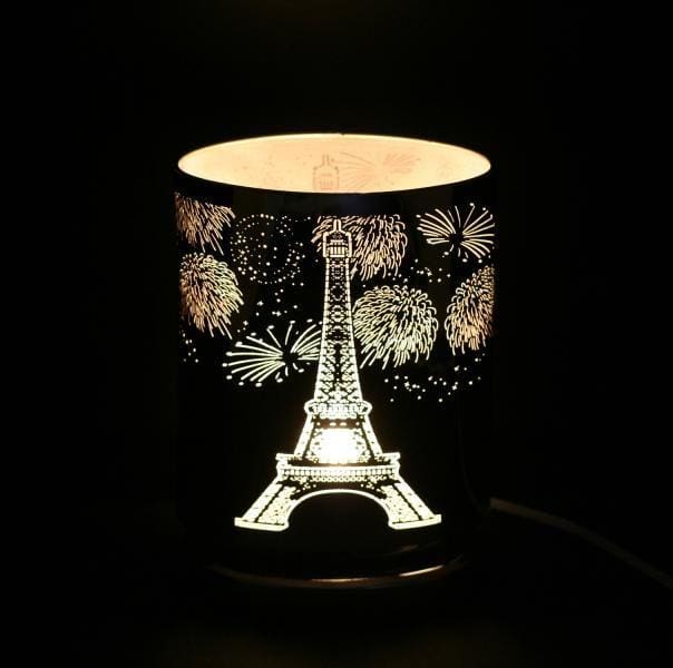 9" Silver Eiffel Tower Oval Shaped Touch Sensor Light with Scented Wax Glass Holder