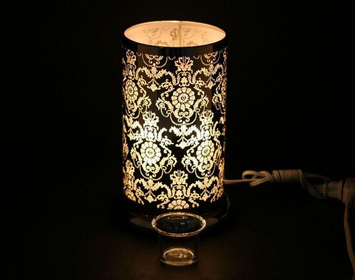 9.5" Silver Lotus Design Touch Sensor Light with Scented Wax Glass Holder