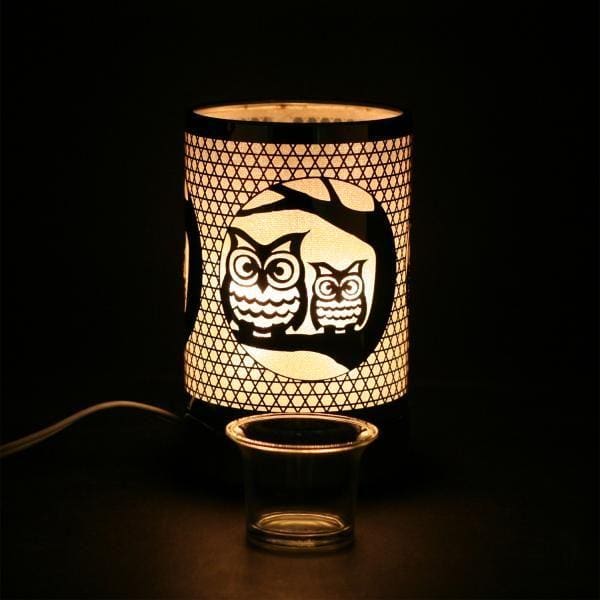 7" Silver Owls Design Touch Sensor Light with Scented Wax Glass Holder