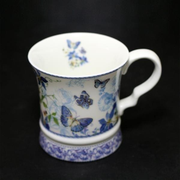 16 oz. Blue Butterfly Bone China Mug with Gift Box and Ribbon