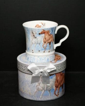 16 oz. Horses Prancing Bone China Mug with Gift Box and Ribbon