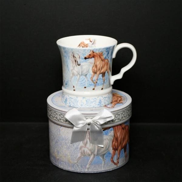 16 oz. Horses Prancing Bone China Mug with Gift Box and Ribbon